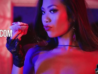 Tiny Asian teen Vina Sky hot romantic dinner striptease for Playboy